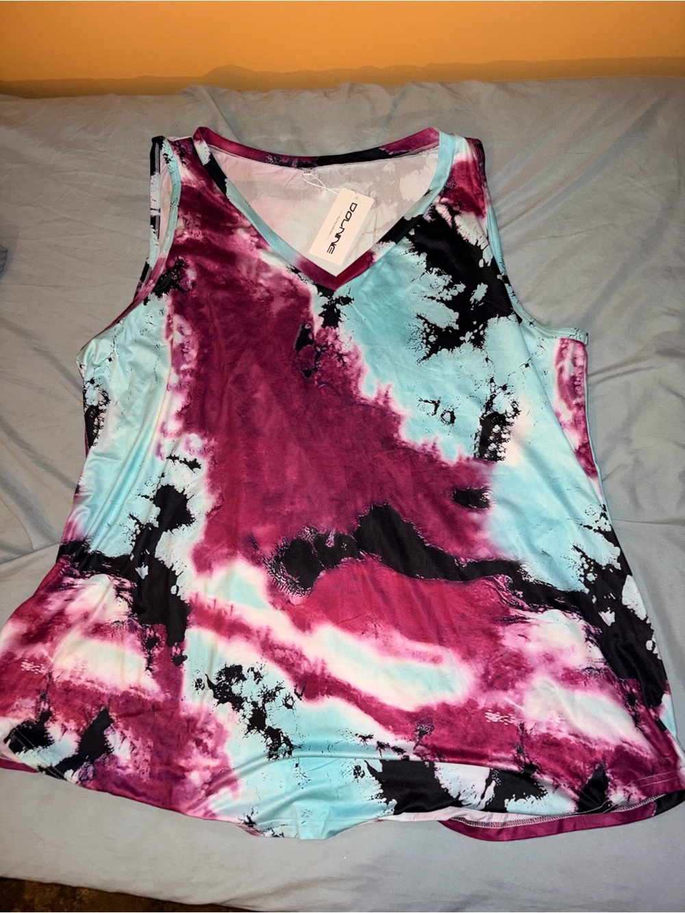 Tie-Dye V-Neck Tank Top - Pink & Aqua